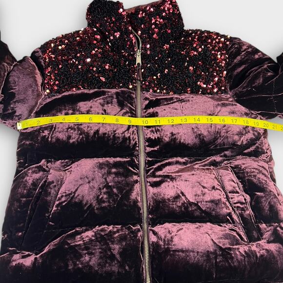 Maeve Vera Sequined Velvet Puffer Jacket Bordeaux Wine Size Small NEW - Picture 6 of 9